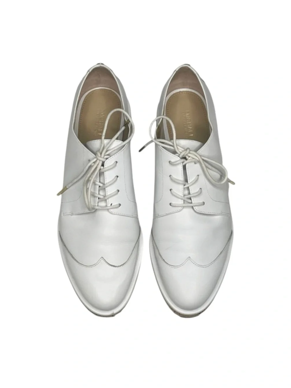 new Michael Kors ❁ Zane Leather Wingtip Cork Platform Espadrilles ❁ Optic White